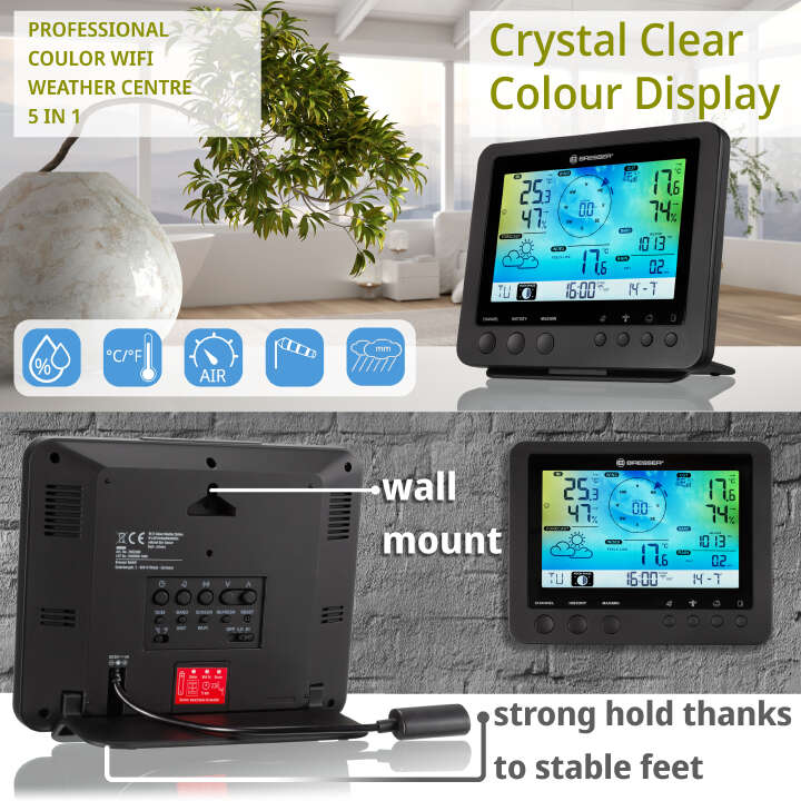 BRESSER WLAN-Farbwetterstation mit 5-in-1-Profi-Sensor